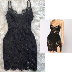 Fashion Nova Dropping Hints Lace Dress - Black